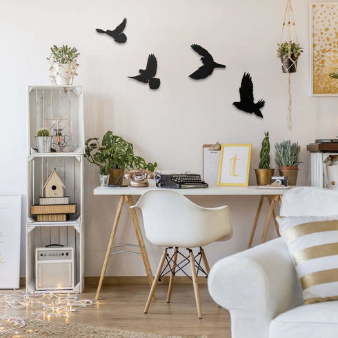 Flying Birds Metal Wall Art Freedom Peace Hope Opportunity Change Monochrome Minimal Dove Silhouette Entryway Decoration